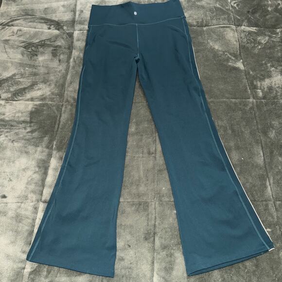 JustFab Flare Leggings Women's XXL Teal White Side Stripe Pull On Activewear - Picture 3 of 7